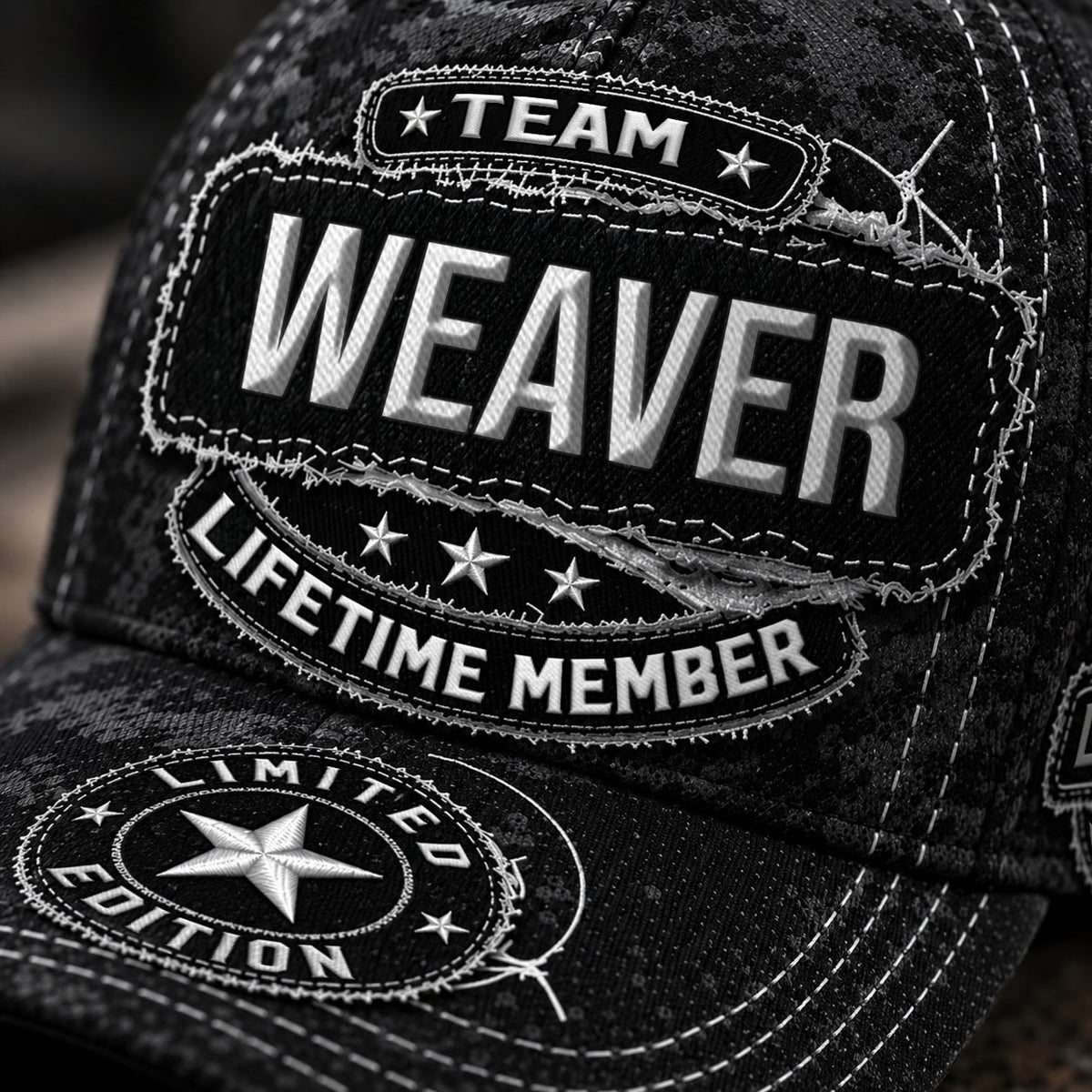 WEAVER TC03 HH79  Personalized Black Camo Baseball Cap, Custom Name Family Hat