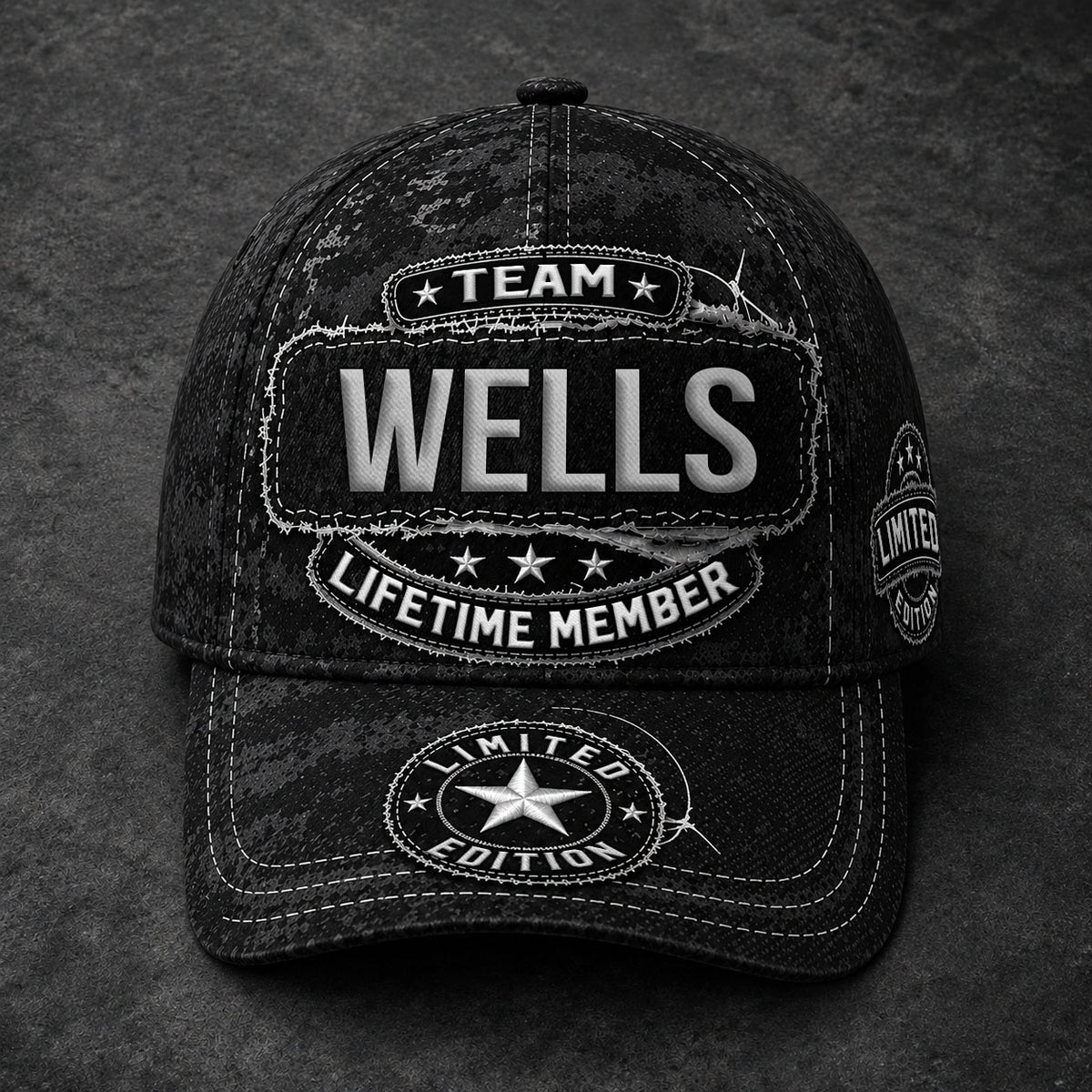 WELLS TC03 HH79  Personalized Black Camo Baseball Cap, Custom Name Family Hat