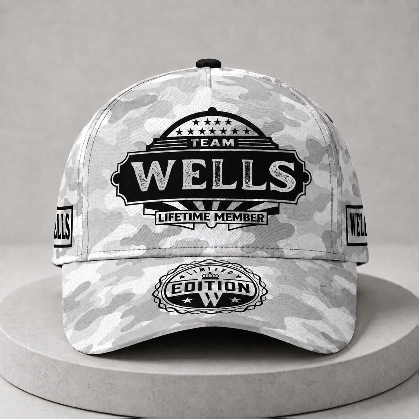 WELLS TC01 HH79 Team Your Name Hat, Personalized Camo Baseball Cap, Custom Family Gift, Gift for Him Her