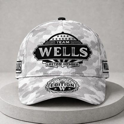 WELLS TC01 HH79 Team Your Name Hat, Personalized Camo Baseball Cap, Custom Family Gift, Gift for Him Her