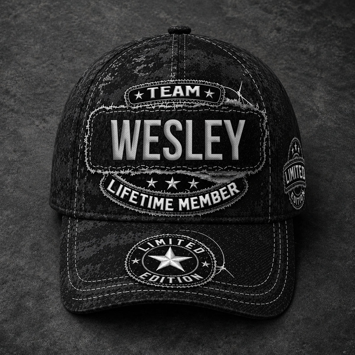 WESLEY TC03 HH79  Personalized Black Camo Baseball Cap, Custom Name Family Hat