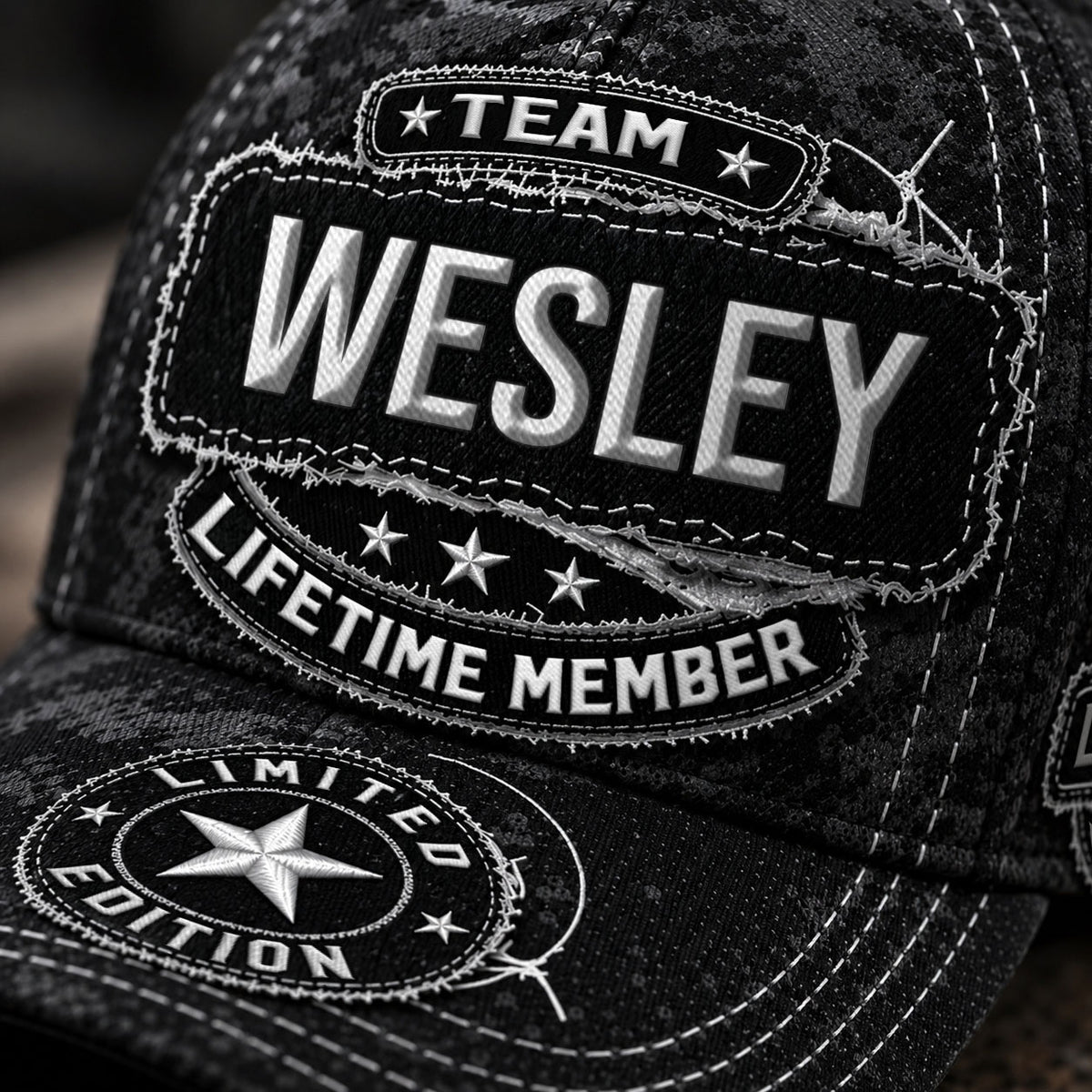 WESLEY TC03 HH79  Personalized Black Camo Baseball Cap, Custom Name Family Hat