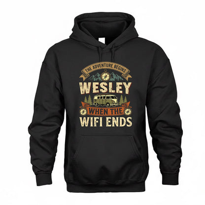 WESLEY TT898-K6-229 – Personalized Funny Camping Quote Apparel “The Adventure Begins When The WiFi Ends”