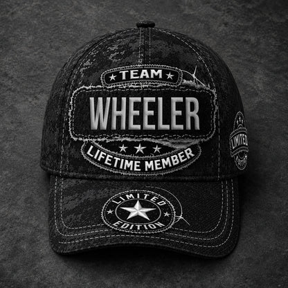 WHEELER TC03 HH79  Personalized Black Camo Baseball Cap, Custom Name Family Hat