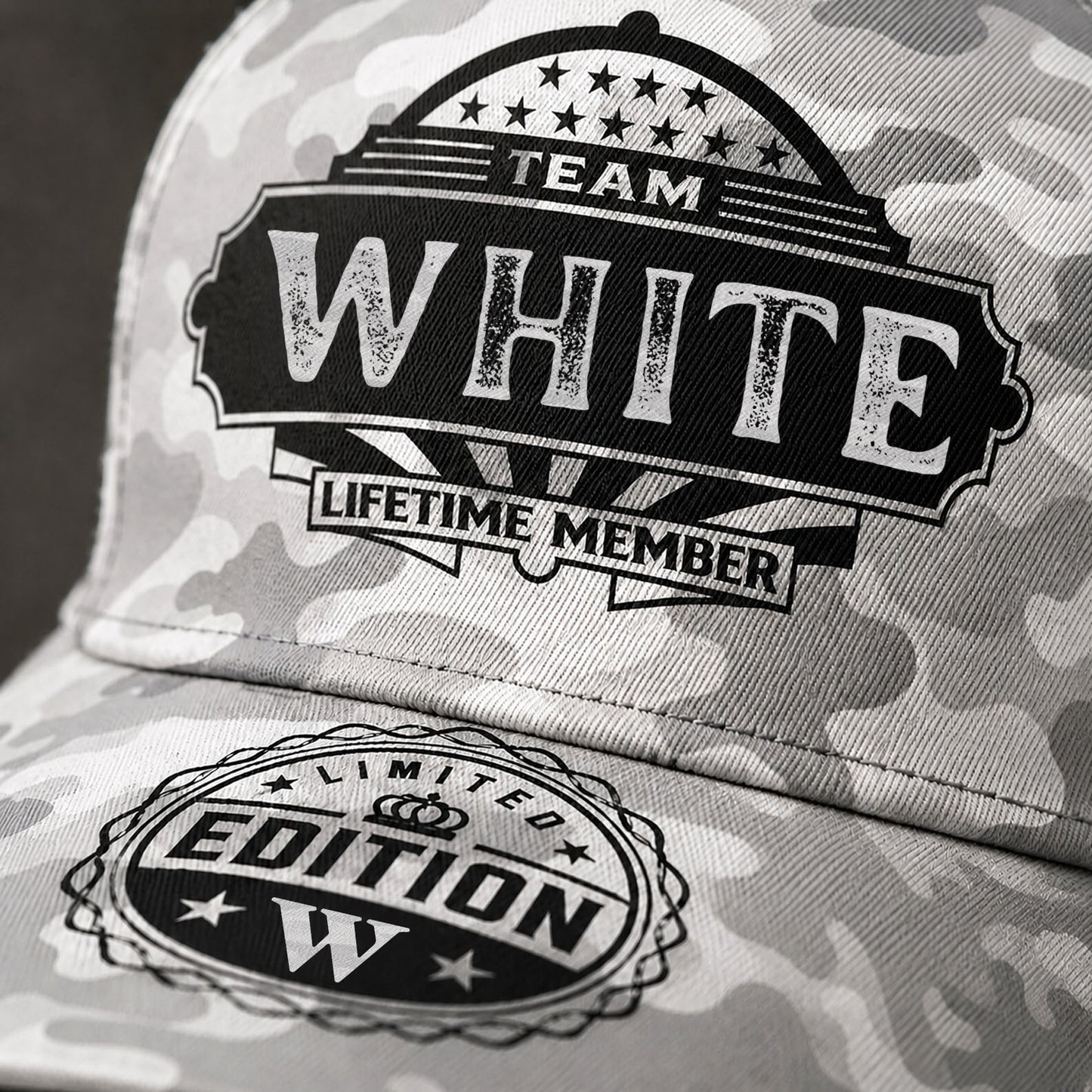 WHITE TC01 HH79 Team Your Name Hat, Personalized Camo Baseball Cap, Custom Family Gift, Gift for Him Her