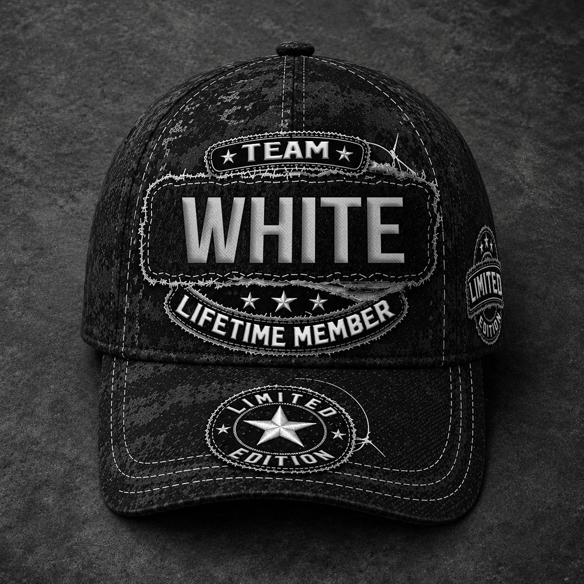WHITE TC03 HH79  Personalized Black Camo Baseball Cap, Custom Name Family Hat