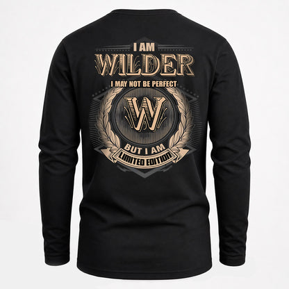 WILDER 2K-101–Personalized Name Quote Apparel “I Am NAME May Not Be Perfect But I Am Limited Edition”