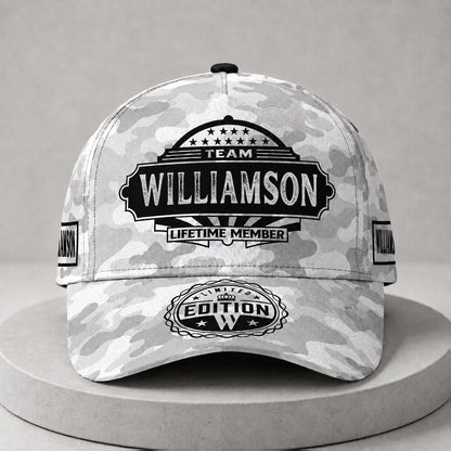 WILLIAMSON TC01 HH79 Team Your Name Hat, Personalized Camo Baseball Cap, Custom Family Gift, Gift for Him Her