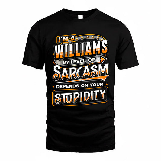 WILLIAMS TT88-K6-229 – Personalized Funny Sarcasm Apparel "My Level Of Sarcasm Depends On Your Stupidity"