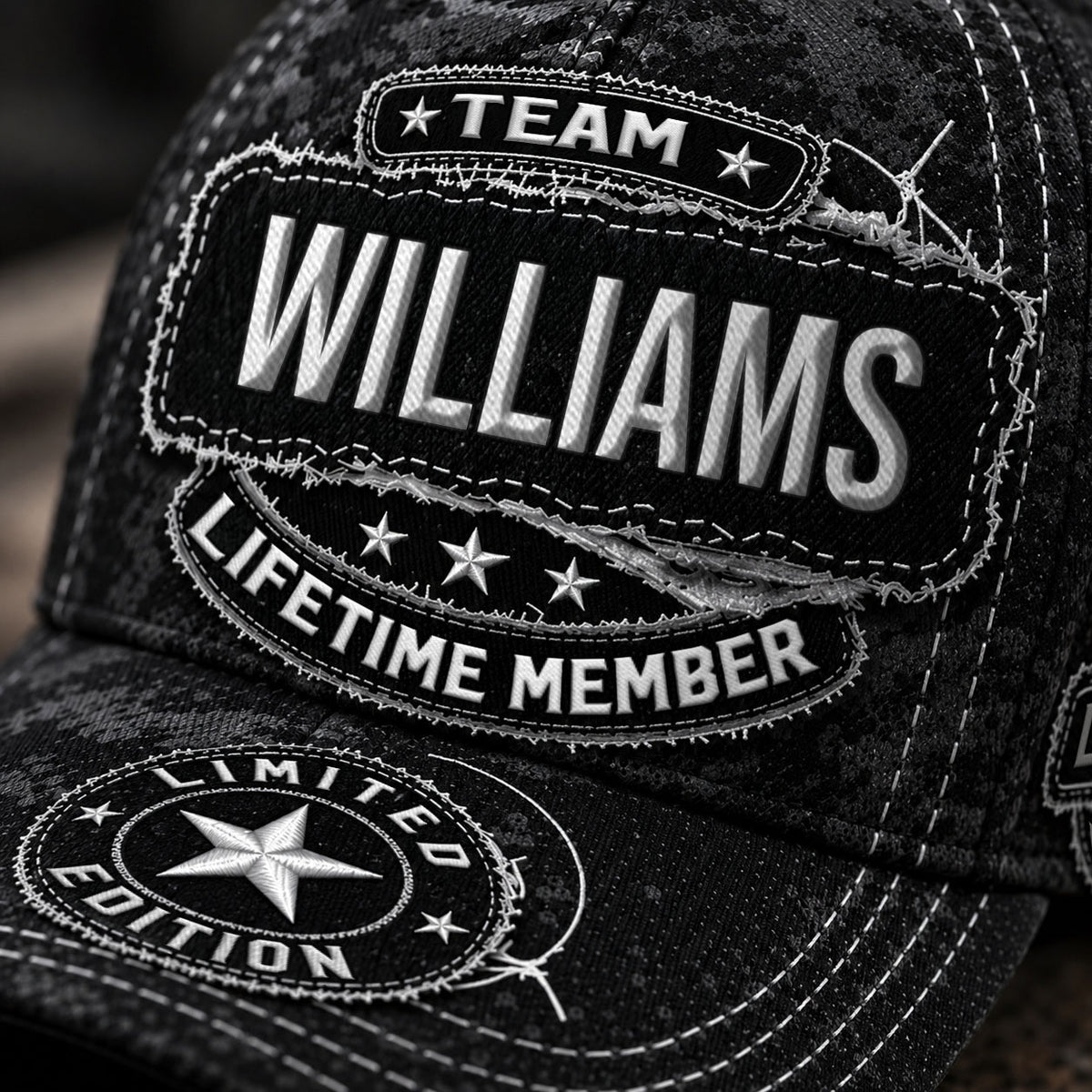WILLIAMS TC03 HH79  Personalized Black Camo Baseball Cap, Custom Name Family Hat