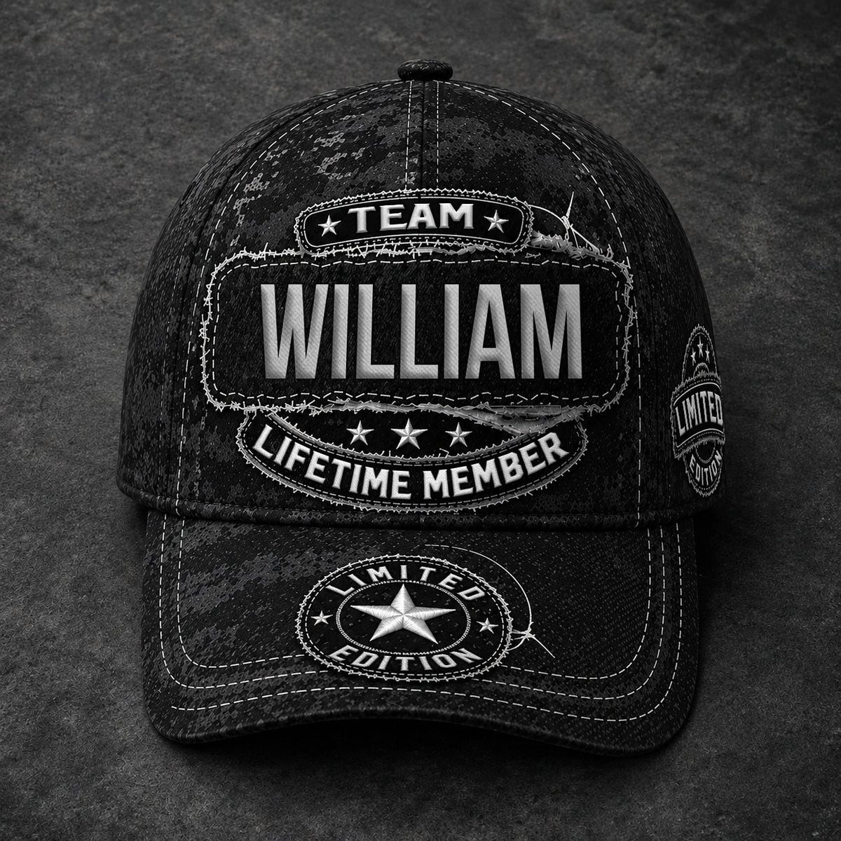WILLIAM TC03 HH79  Personalized Black Camo Baseball Cap, Custom Name Family Hat