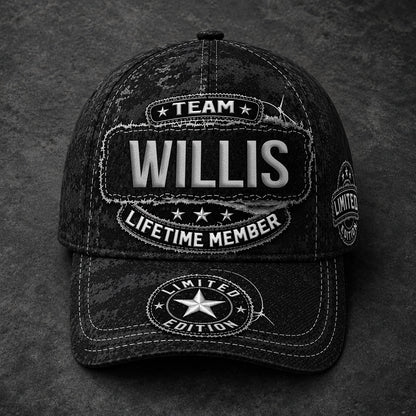 WILLIS TC03 HH79  Personalized Black Camo Baseball Cap, Custom Name Family Hat