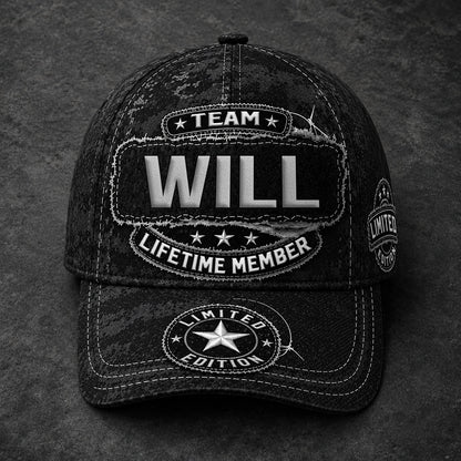 WILL TC03 HH79  Personalized Black Camo Baseball Cap, Custom Name Family Hat