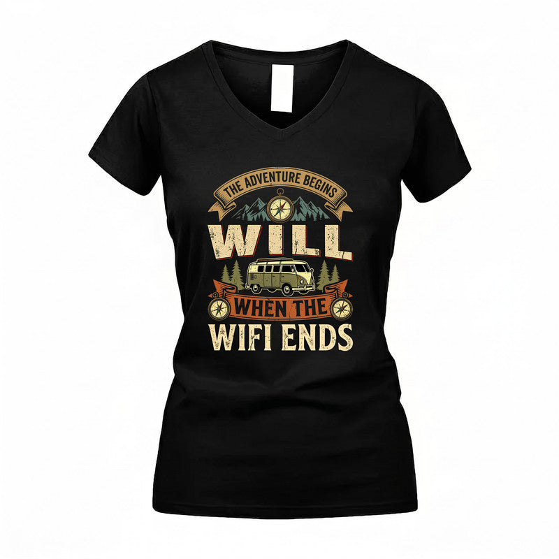 WILL TT898-K6-229 – Personalized Funny Camping Quote Apparel “The Adventure Begins When The WiFi Ends”