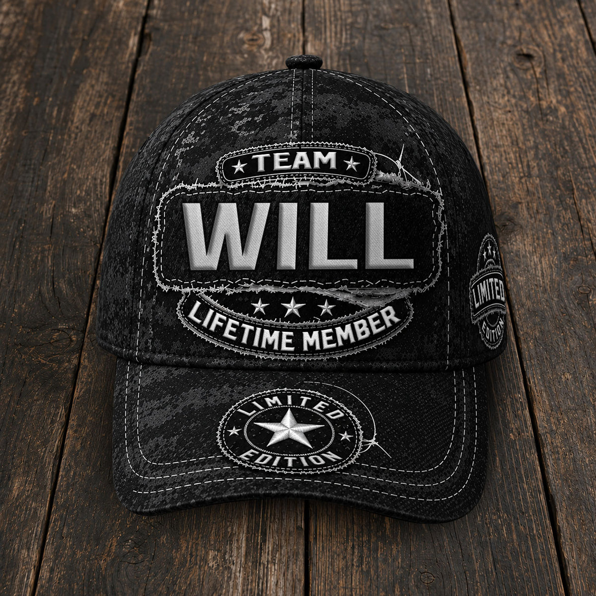 WILL TC03 HH79  Personalized Black Camo Baseball Cap, Custom Name Family Hat