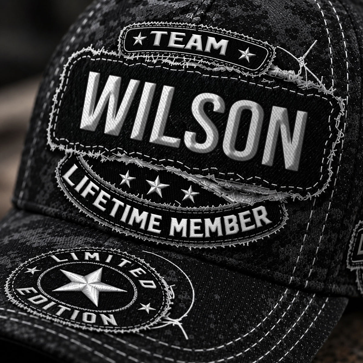 WILSON TC03 HH79  Personalized Black Camo Baseball Cap, Custom Name Family Hat