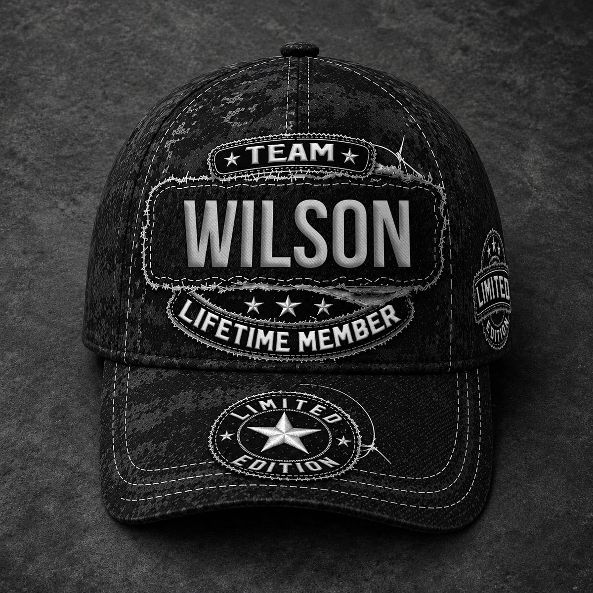 WILSON TC03 HH79  Personalized Black Camo Baseball Cap, Custom Name Family Hat