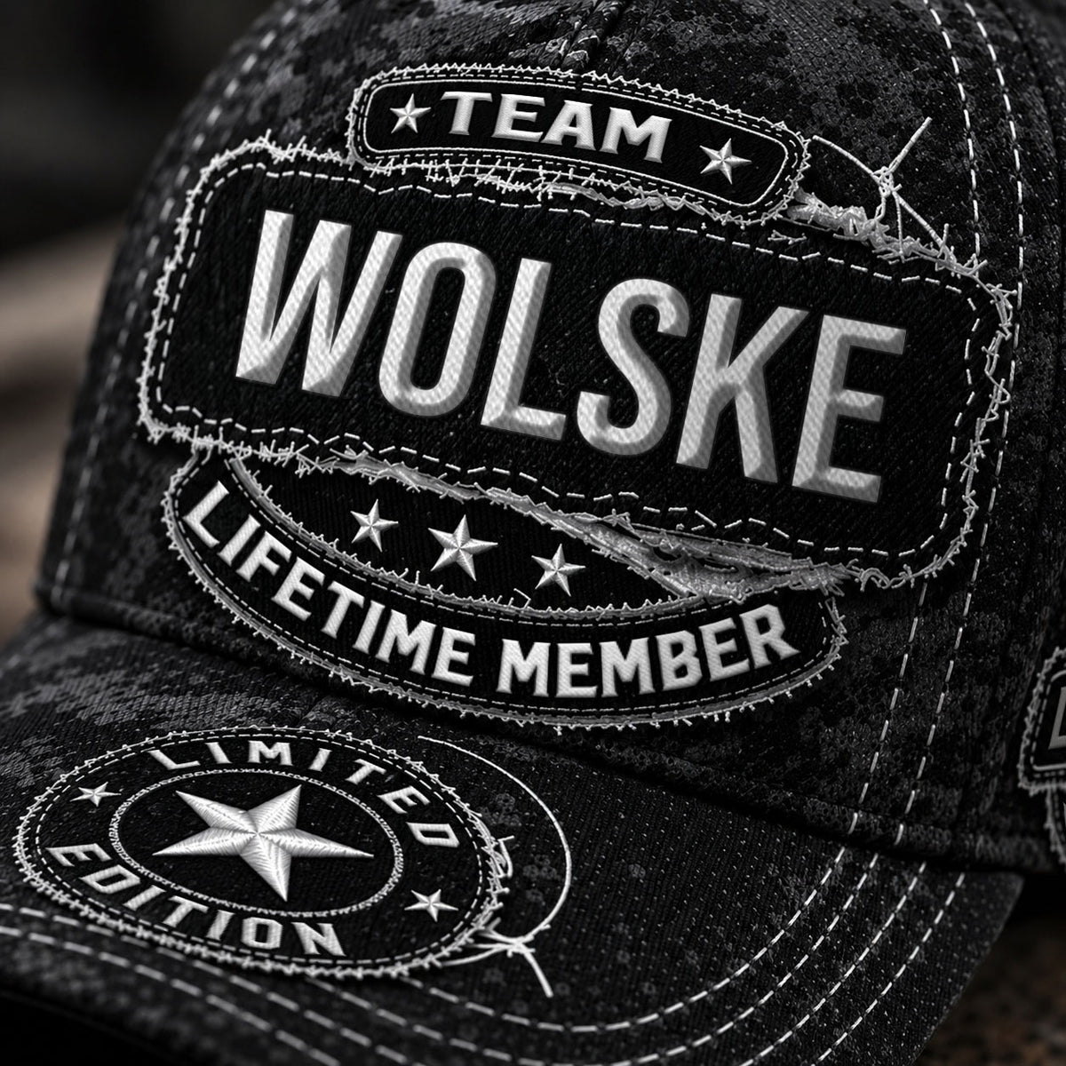 WOLSKE TC03 HH79  Personalized Black Camo Baseball Cap, Custom Name Family Hat