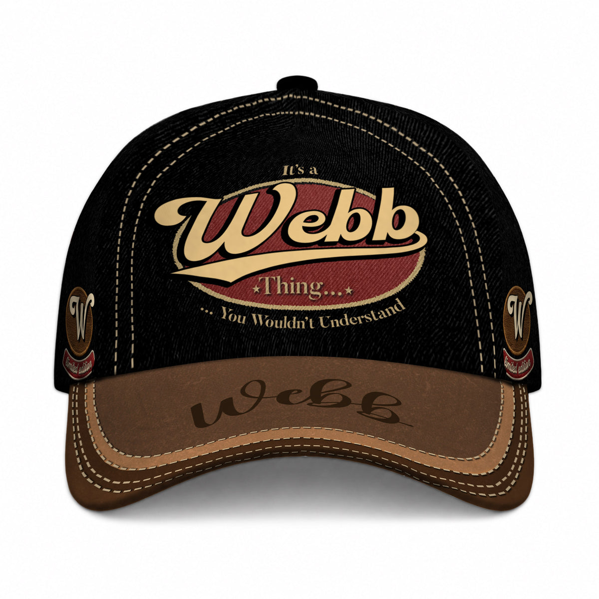 WEBB  TC06 HH79 Personalized Distressed Baseball Cap, Custom Retro Trucker Hat, Statement Dad Cap