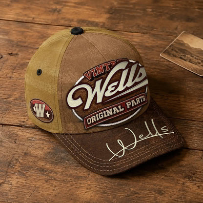 WELLS TC02 HH79  Personalized Name Baseball Cap, Vintage Retro Hat, Custom Gift for Him & Her