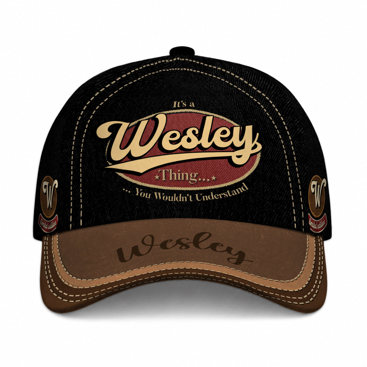 WESLEY  TC06 HH79 Personalized Distressed Baseball Cap, Custom Retro Trucker Hat, Statement Dad Cap