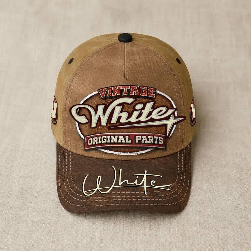 WHITE TC02 HH79  Personalized Name Baseball Cap, Vintage Retro Hat, Custom Gift for Him & Her