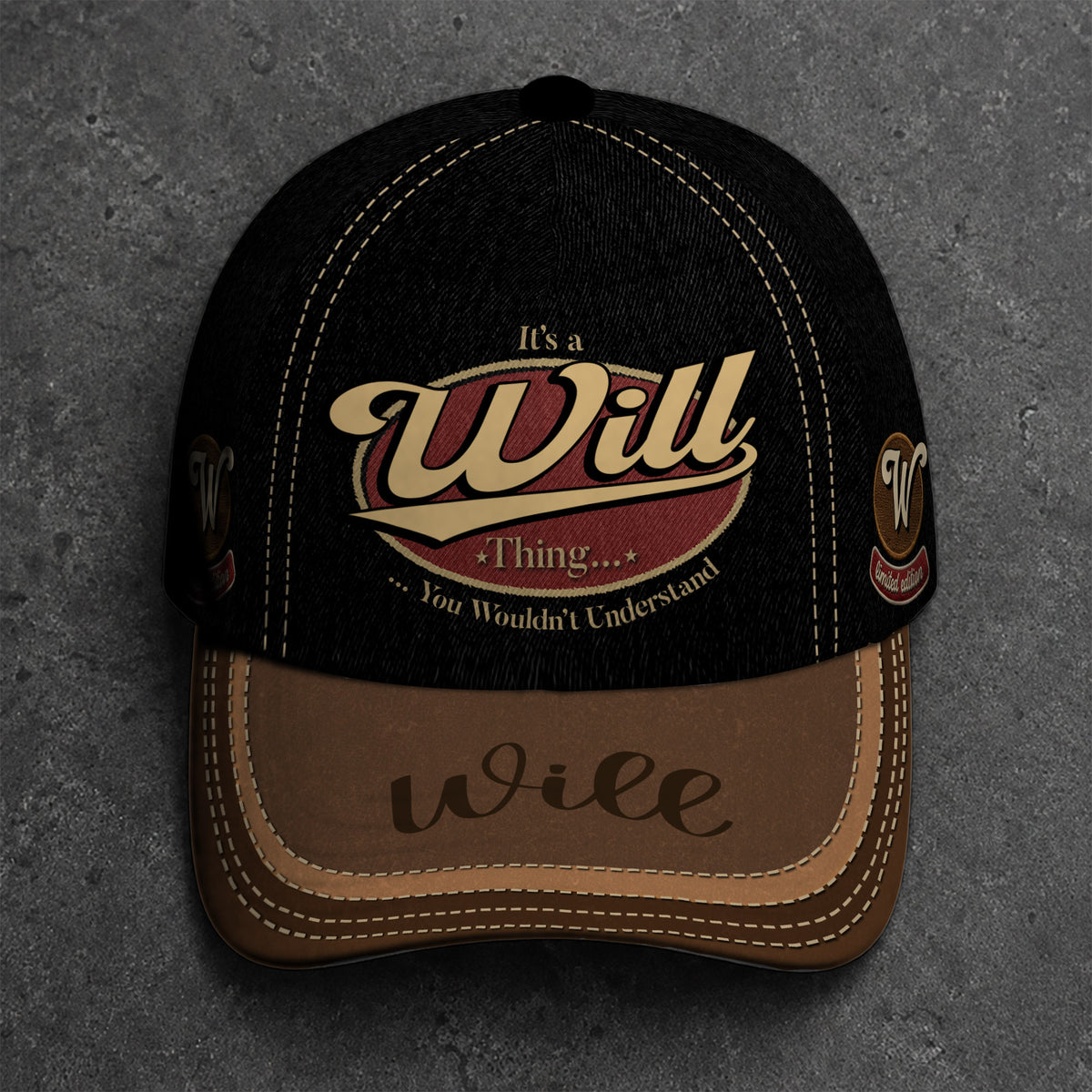 WILL  TC06 HH79 Personalized Distressed Baseball Cap, Custom Retro Trucker Hat, Statement Dad Cap