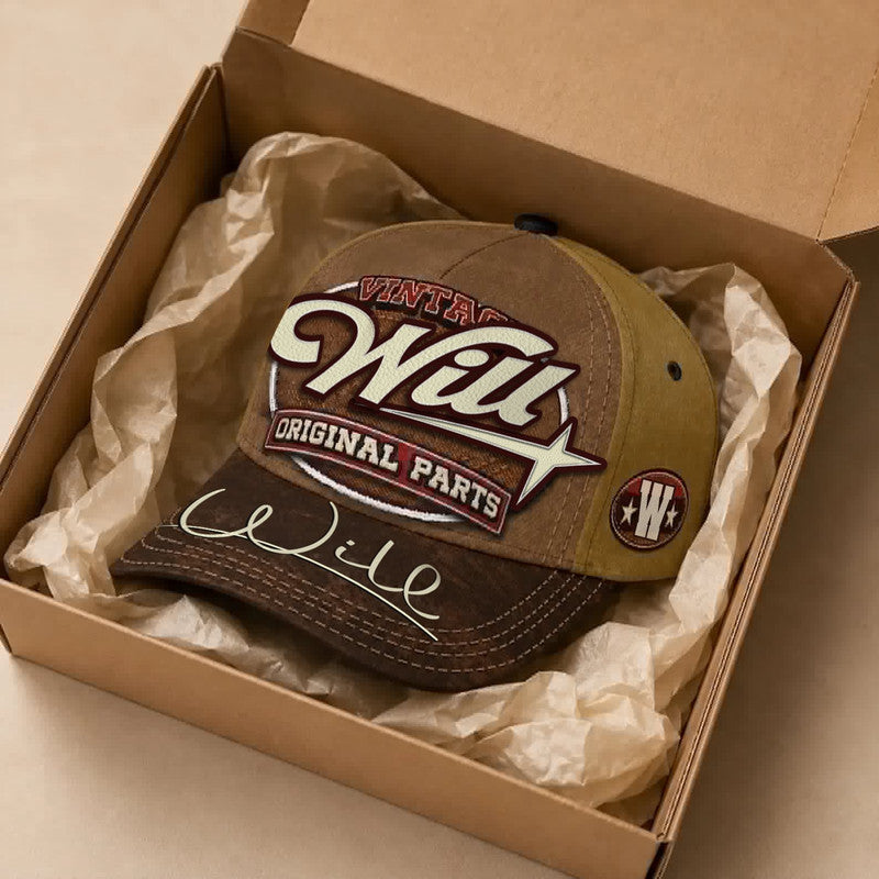 WILL TC02 HH79  Personalized Name Baseball Cap, Vintage Retro Hat, Custom Gift for Him & Her