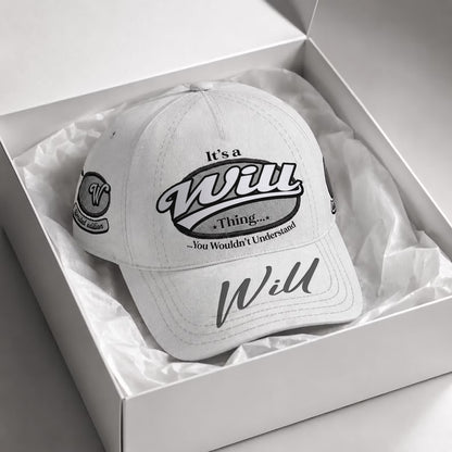 WILL  TC05 HH79  Personalized Distressed Baseball Cap, Custom Retro Trucker Hat, Statement Dad Cap, White version
