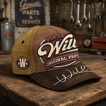 WILL TC02 HH79  Personalized Name Baseball Cap, Vintage Retro Hat, Custom Gift for Him & Her