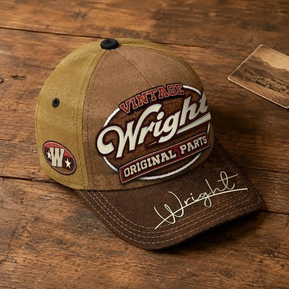 WRIGHT TC02 HH79  Personalized Name Baseball Cap, Vintage Retro Hat, Custom Gift for Him & Her