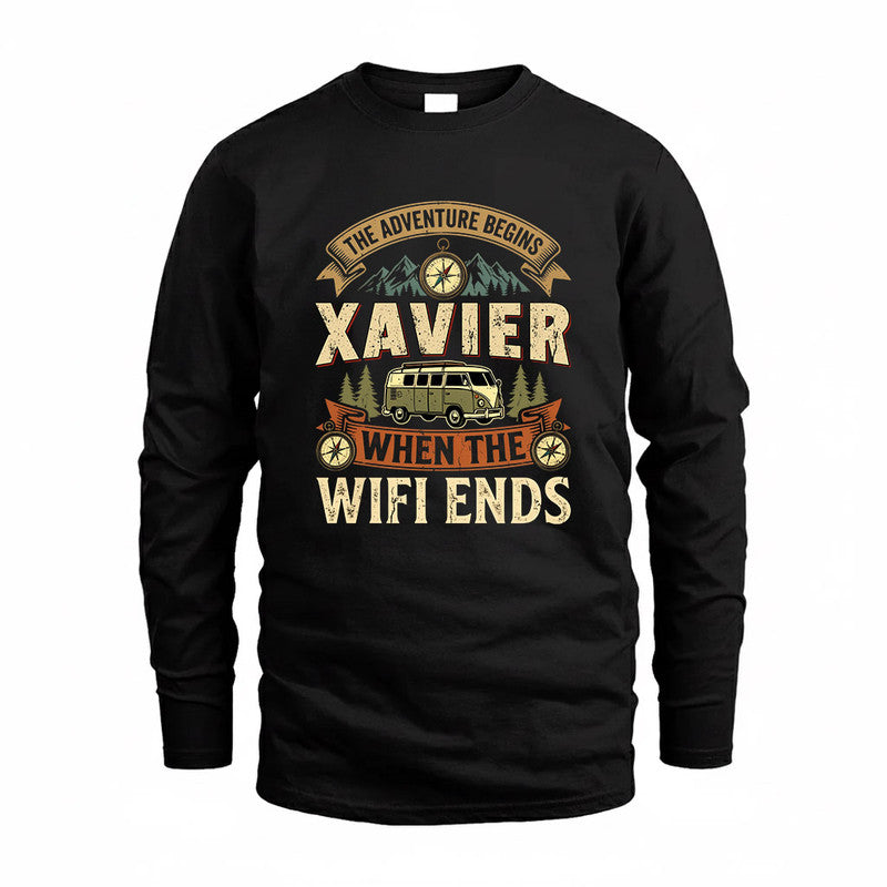 XAVIER TT898-K6-229 – Personalized Funny Camping Quote Apparel “The Adventure Begins When The WiFi Ends”