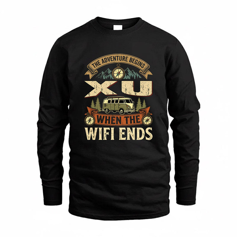 XU TT898-K6-229 – Personalized Funny Camping Quote Apparel “The Adventure Begins When The WiFi Ends”