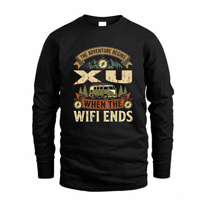 XU TT898-K6-229 – Personalized Funny Camping Quote Apparel “The Adventure Begins When The WiFi Ends”