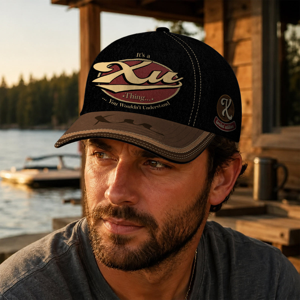 XU  TC06 HH79 Personalized Distressed Baseball Cap, Custom Retro Trucker Hat, Statement Dad Cap