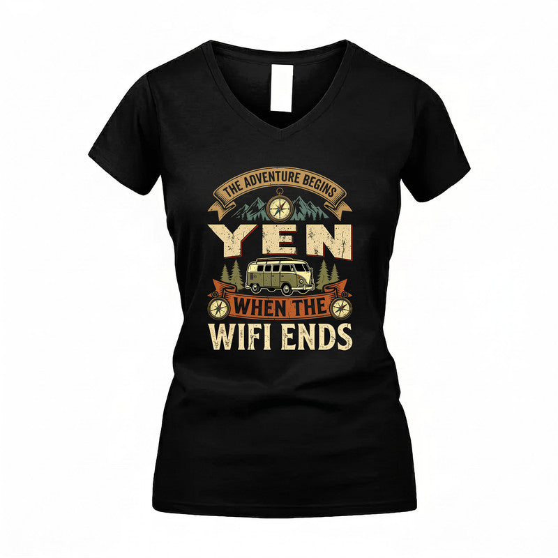 YEN TT898-K6-229 – Personalized Funny Camping Quote Apparel “The Adventure Begins When The WiFi Ends”