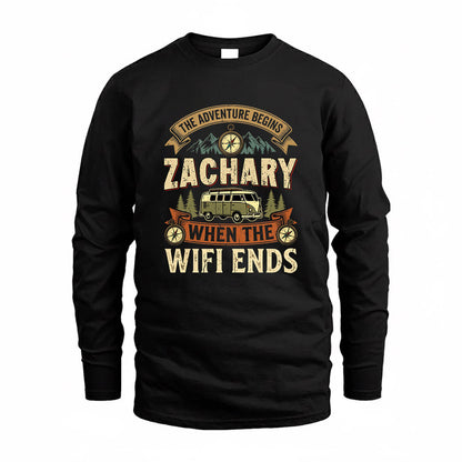ZACHARY TT898-K6-229 – Personalized Funny Camping Quote Apparel “The Adventure Begins When The WiFi Ends”