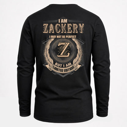ZACKERY 2K-101–Personalized Name Quote Apparel “I Am NAME May Not Be Perfect But I Am Limited Edition”