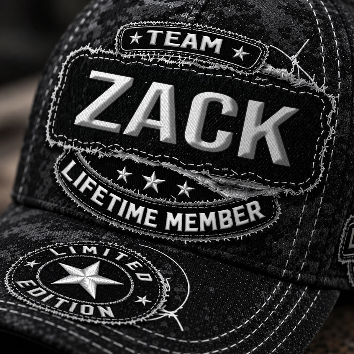 ZACK TC03 HH79  Personalized Black Camo Baseball Cap, Custom Name Family Hat