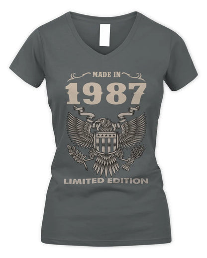 1987 HH89-K2 – Classic Birth Year Limited Edition T-Shirt - Women's V-Neck T-Shirt - Charcoal