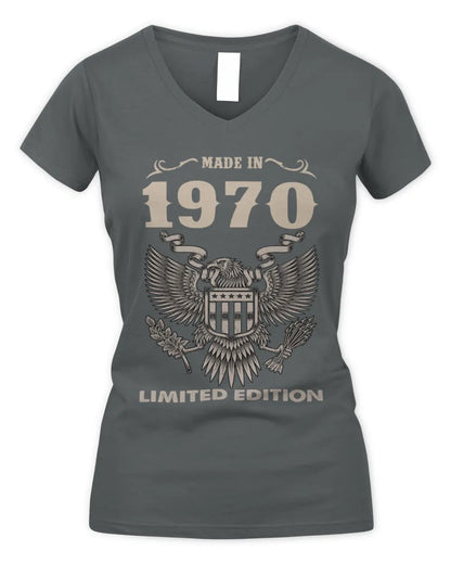 1970 HH89-K2 – Classic Birth Year Limited Edition T-Shirt - Women's V-Neck T-Shirt - Charcoal