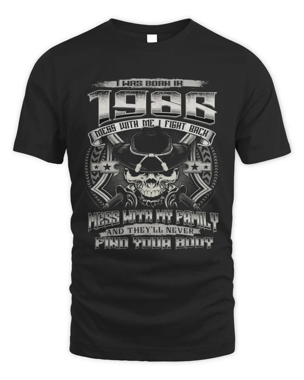 1986 HH89-K2 – T-shirt – Theme: "Birth Year – Family Always Protects" - Unisex Standard T-Shirt - Black