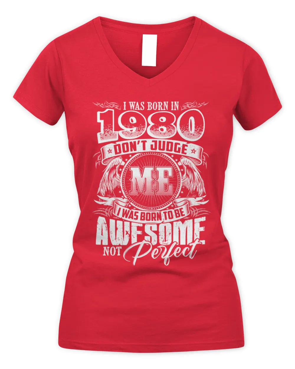 1980 HH89-K2 – Awesome Birth Year Quote T-Shirt - Women's V-Neck T-Shirt - Red
