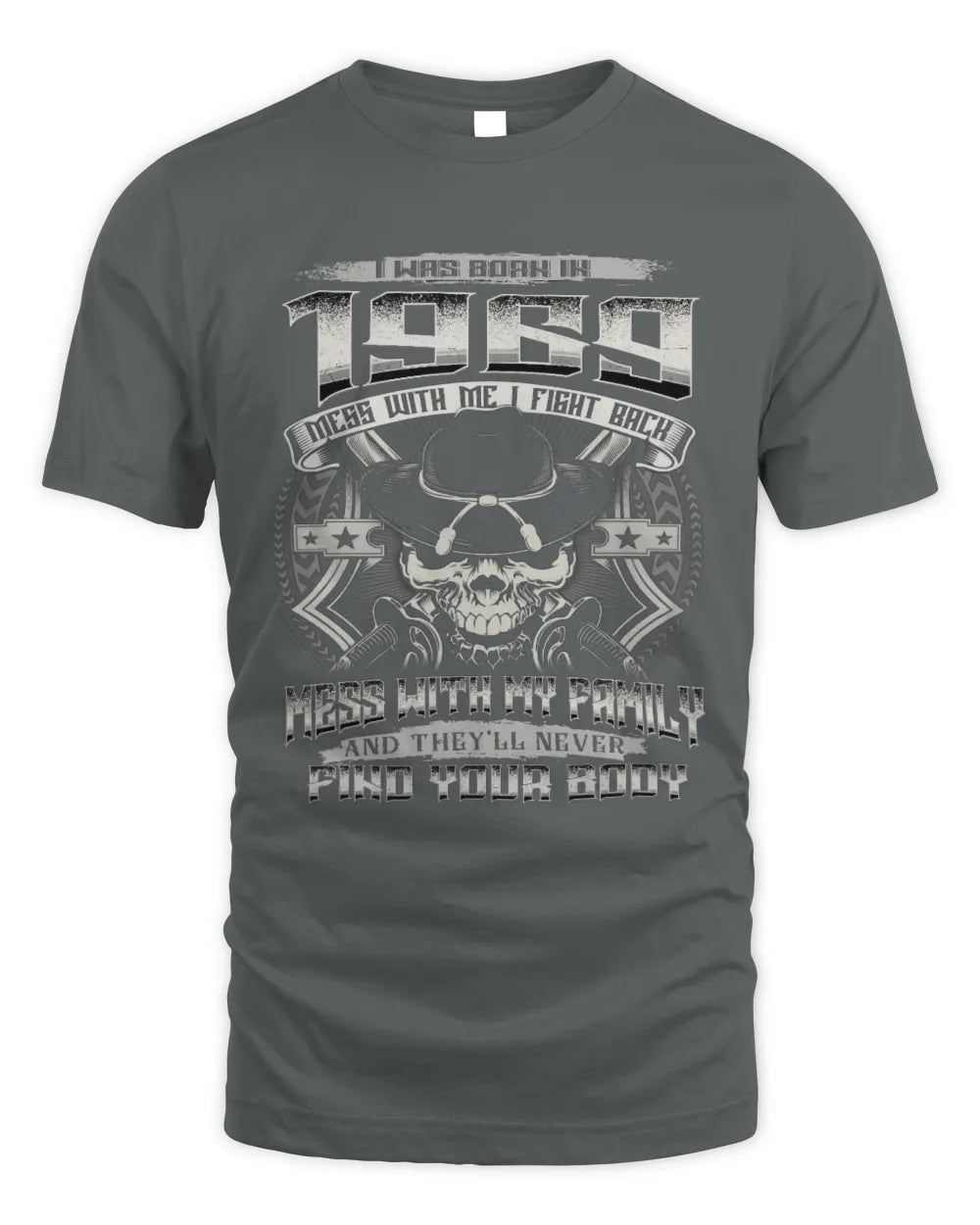1969 HH89-K2 – T-shirt – Theme: "Birth Year – Family Always Protects" - Unisex Standard T-Shirt - Charcoal