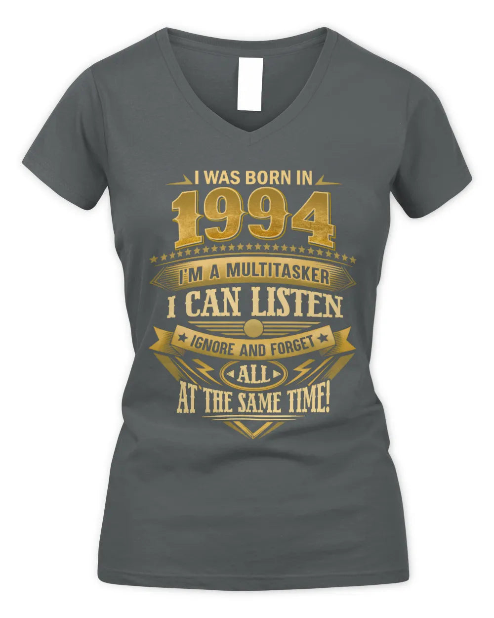 1994 HH89-K2 – Funny Birth Year Multitasker Quote T-Shirt - Women's V-Neck T-Shirt - Charcoal
