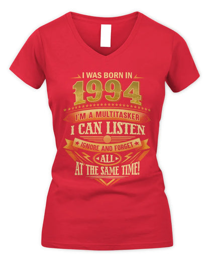 1994 HH89-K2 – Funny Birth Year Multitasker Quote T-Shirt - Women's V-Neck T-Shirt - Red