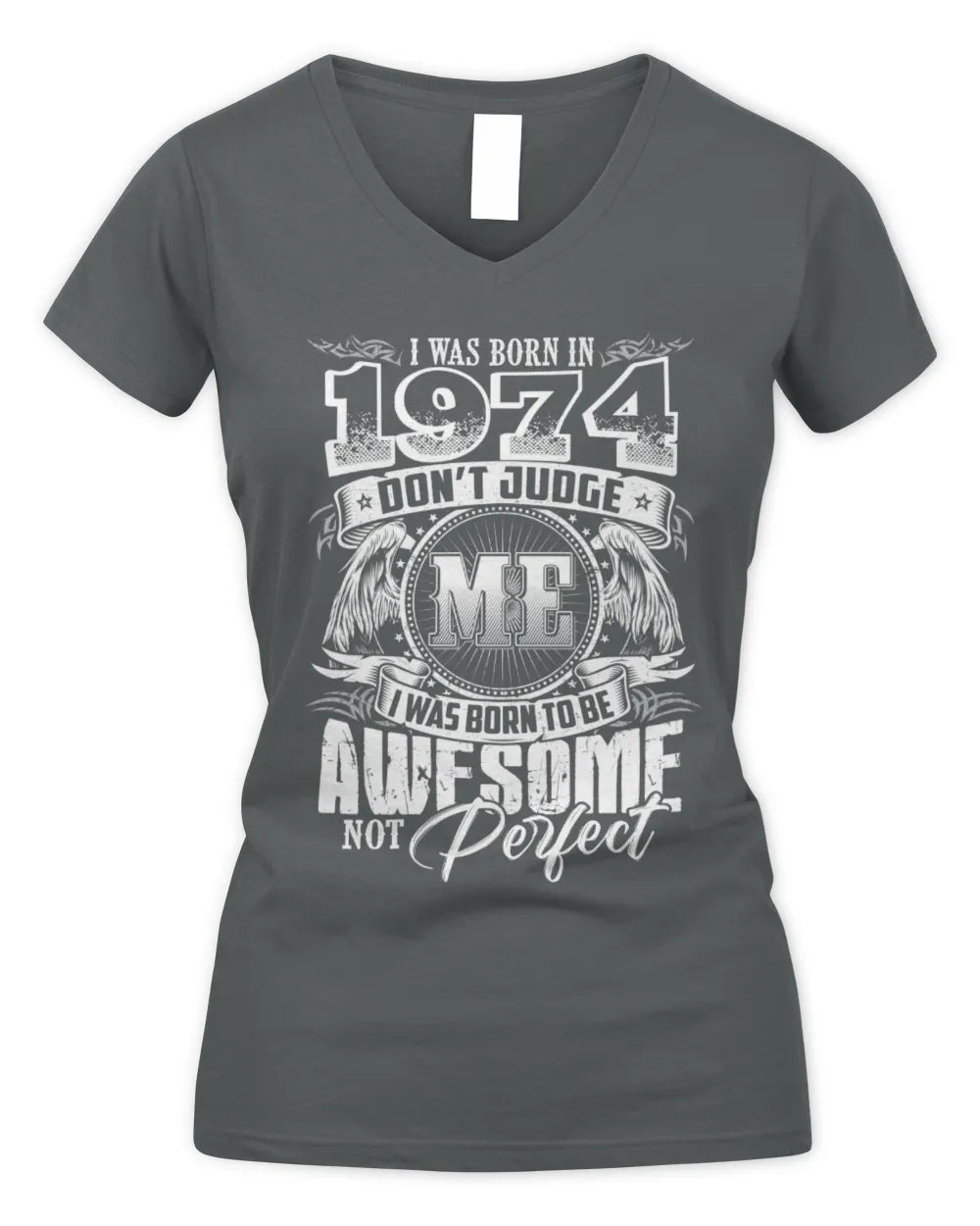 1974 HH89-K2 – Awesome Birth Year Quote T-Shirt - Women's V-Neck T-Shirt - Charcoal