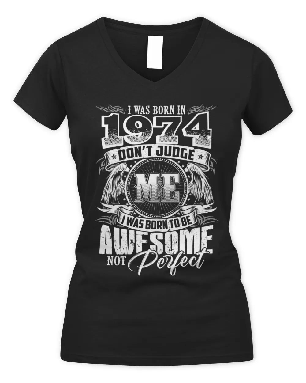 1974 HH89-K2 – Awesome Birth Year Quote T-Shirt - Women's V-Neck T-Shirt - Black