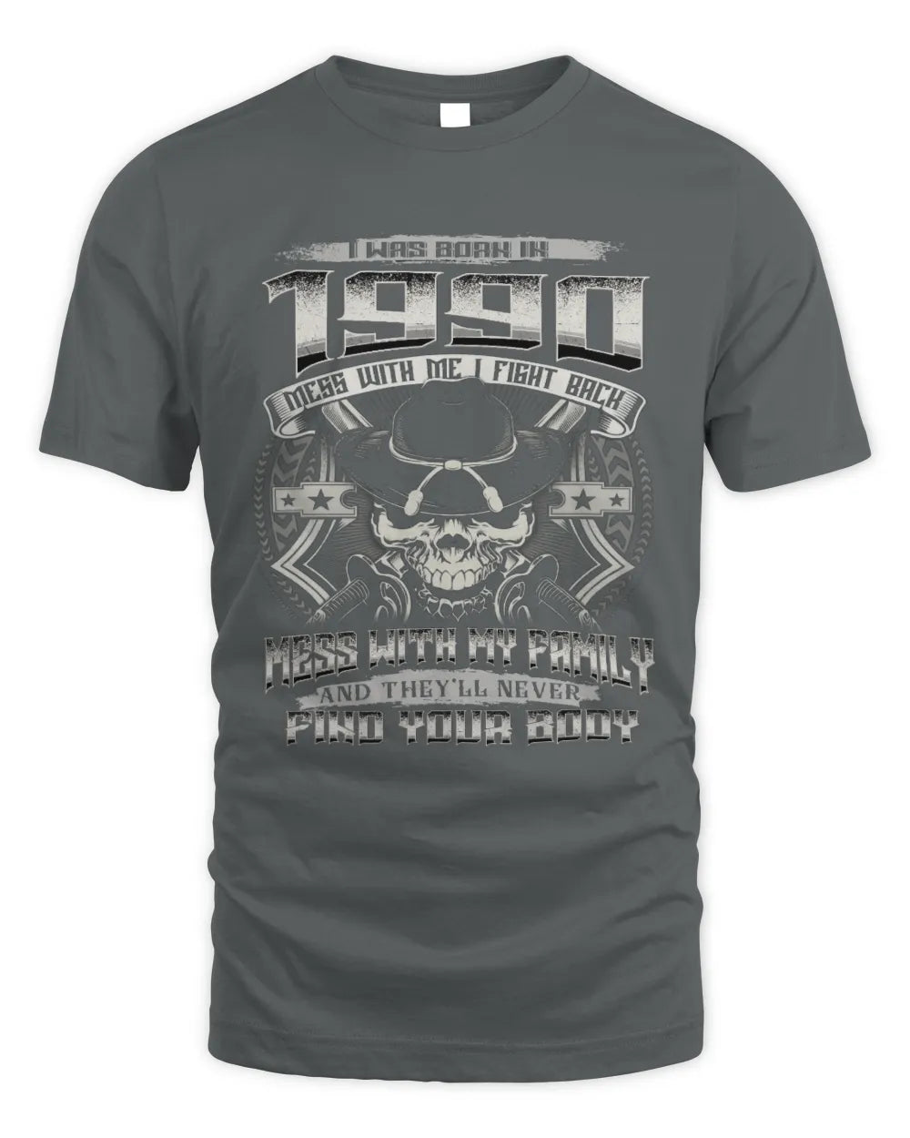 1990 HH89-K2 – T-shirt – Theme: "Birth Year – Family Always Protects" - Unisex Standard T-Shirt - Charcoal