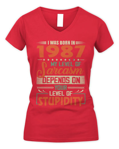 1987 HH89-K2 – Vintage Born to Be Sarcastic T-Shirt - Women's V-Neck T-Shirt - Red
